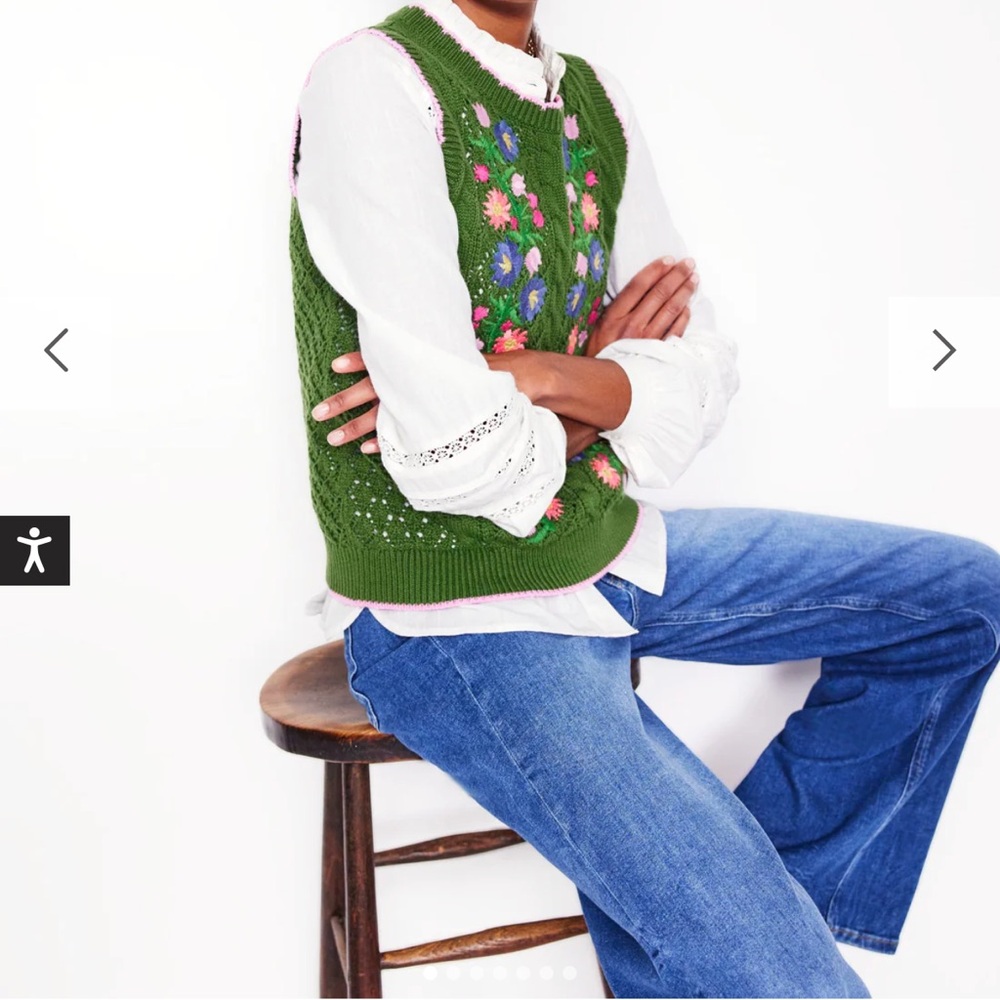 Boden Green Floral Sweater Vest